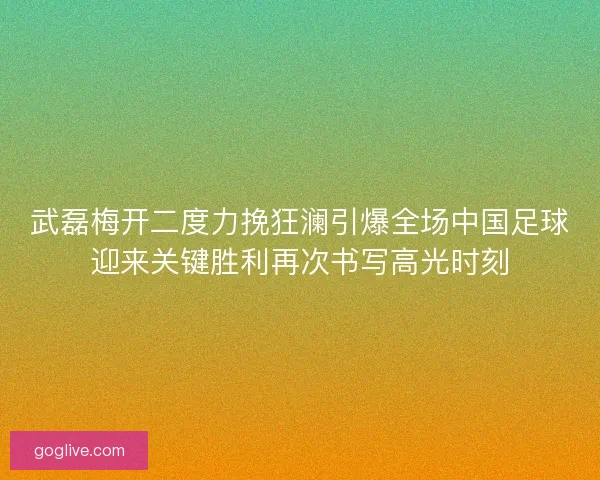 武磊梅开二度力挽狂澜引爆全场中国足球迎来关键胜利再次书写高光时刻